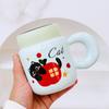 New Birthday Naughty Cat Water Cup Cartoon Ceramic Mug with Lid Spoon Cartoon Drinking Cup Gift Set Gift Box