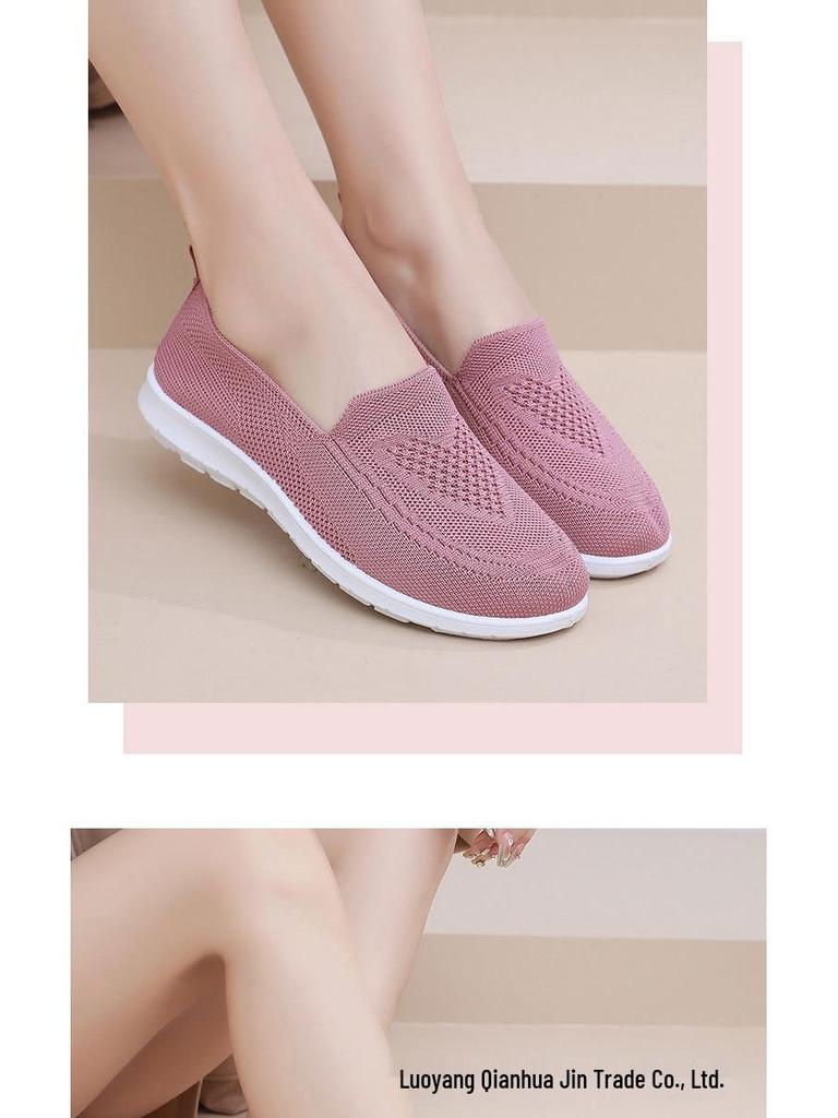 Women's Breathable Flyknit Slip-On Flat Shoes, Plus Size, Casual Spring Style