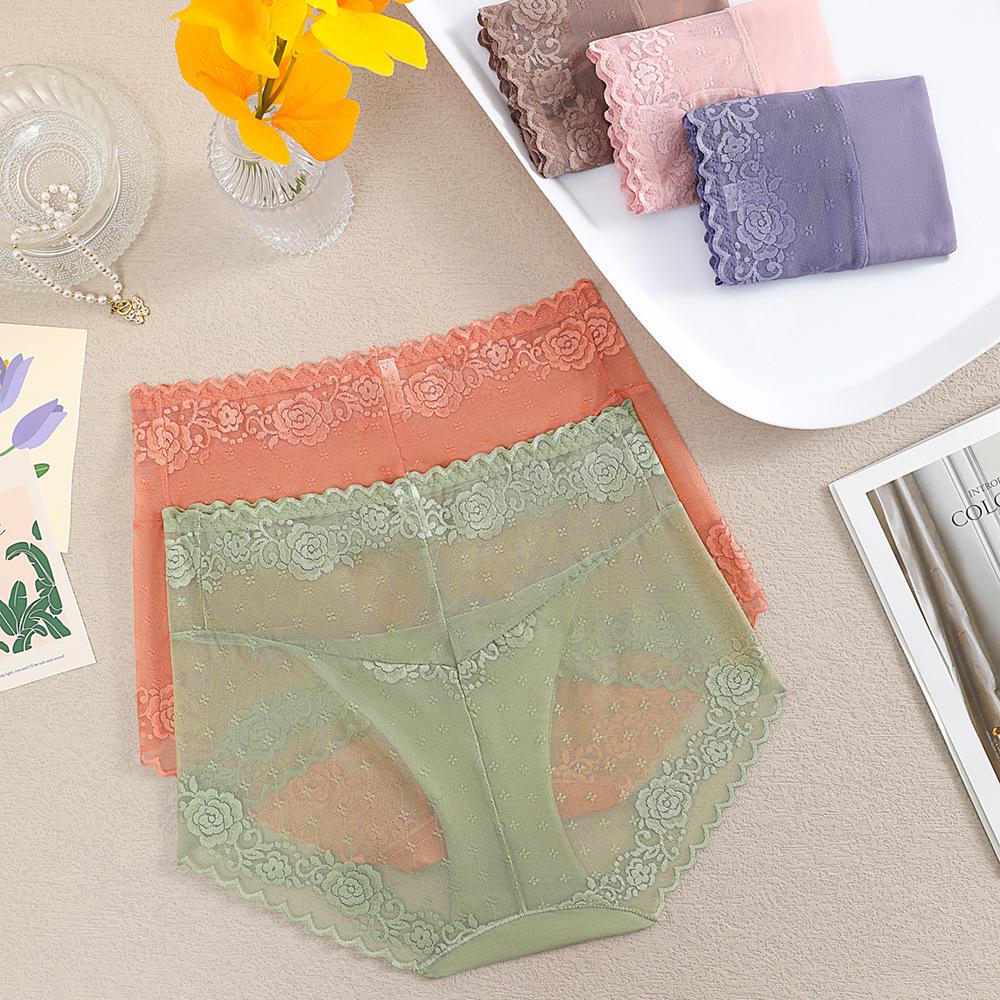 12 Color High Waist Women Panties Sexy Lace Stars Briefs Summer Ultra Thin Mesh Breathable Lingerie Female Seamless Intimates