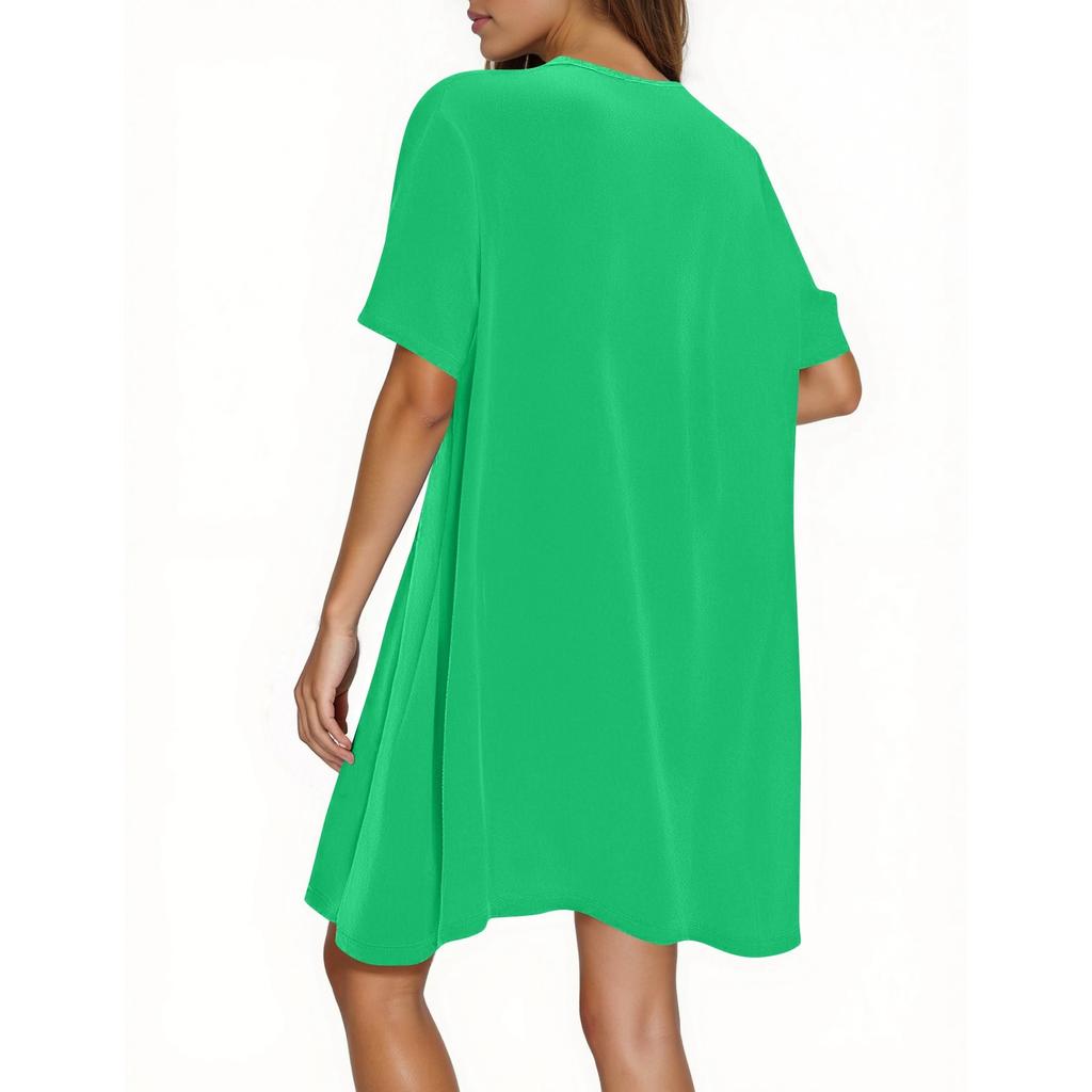 Women's Fashion Solid Color Irregular Hem Short Sleeve Cardigan Pocket Jacket