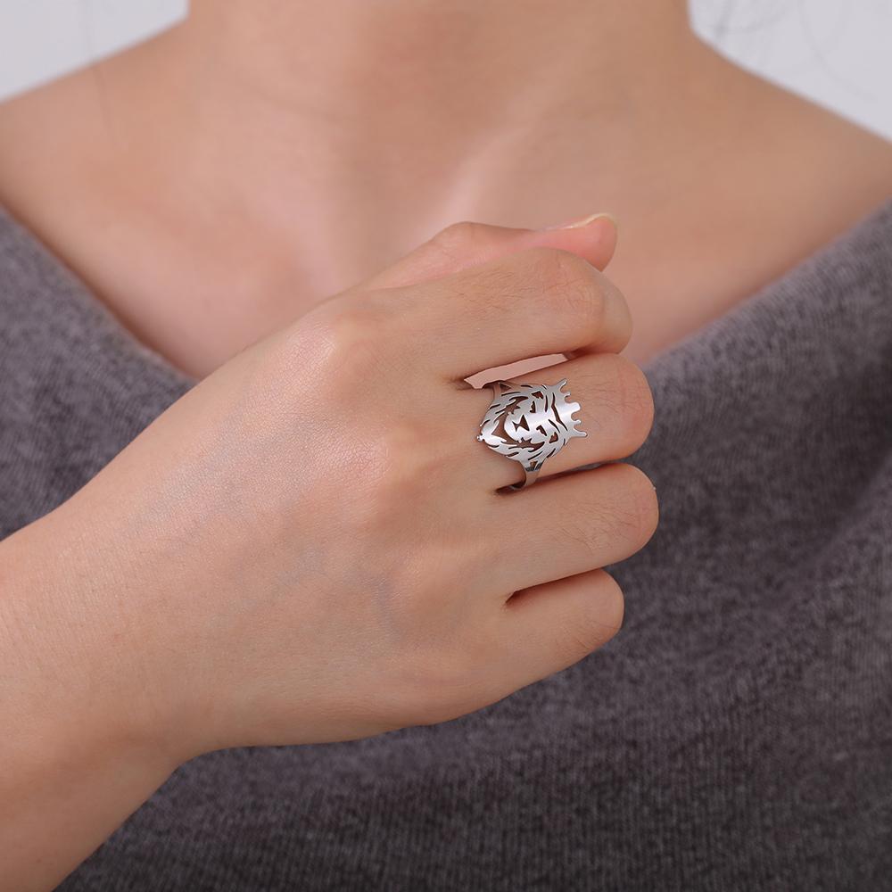 Dawapara Lion Head Ring Adjustable Norse Animal Totem Ring Strength Talisman Wedding Band Stainless Steel Jewelry