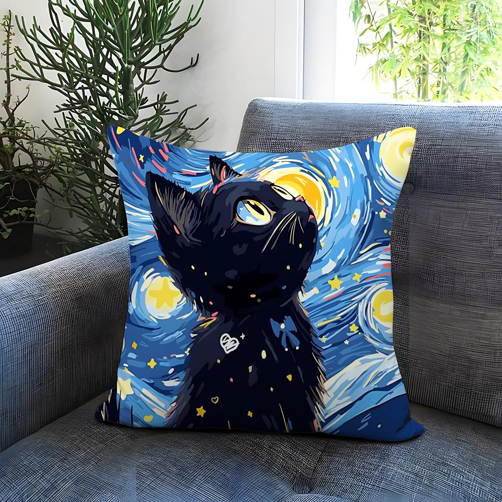 Starry Sky Cat Cushion Cover Comfortable Reversible Pillow Cover Ideal for Car Sofa Bedroom Beyond