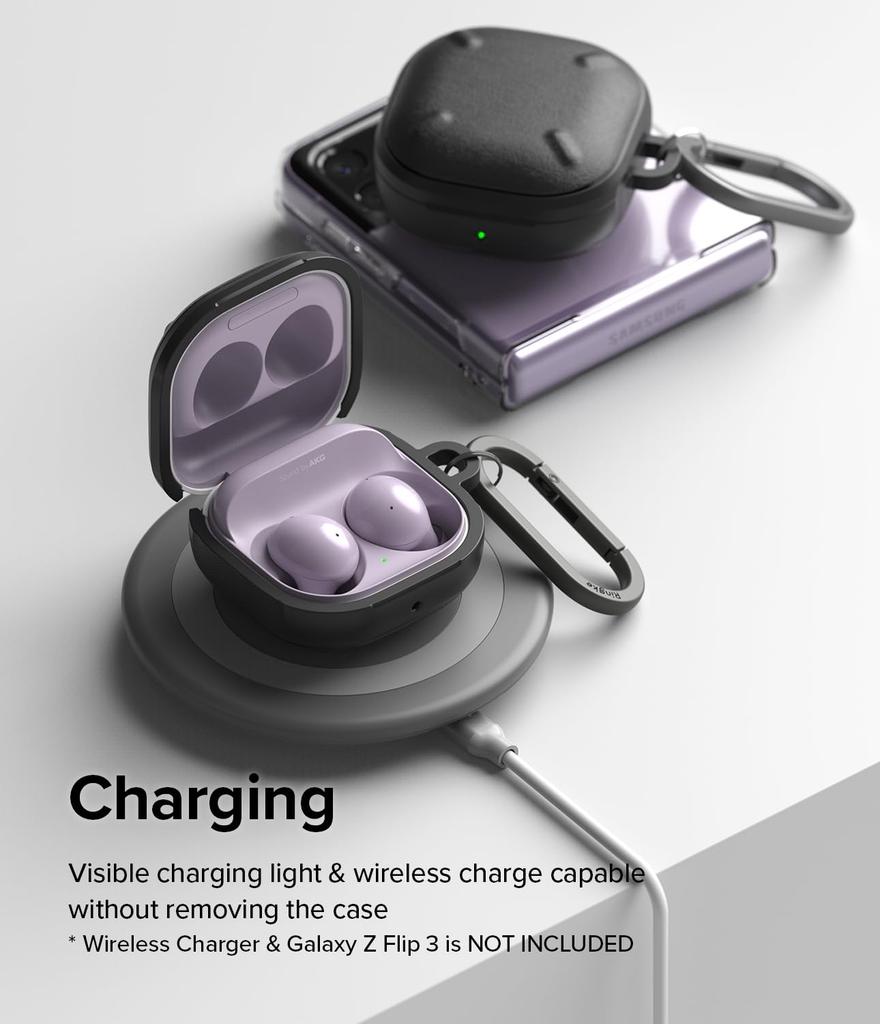 Ringke Galaxy Buds FE/Buds 2 Pro/Buds 2/Buds Live/Buds Pro Case, ONYX TPU, Shockproof Protection, Wireless Charging (Carabiner Included) - Black