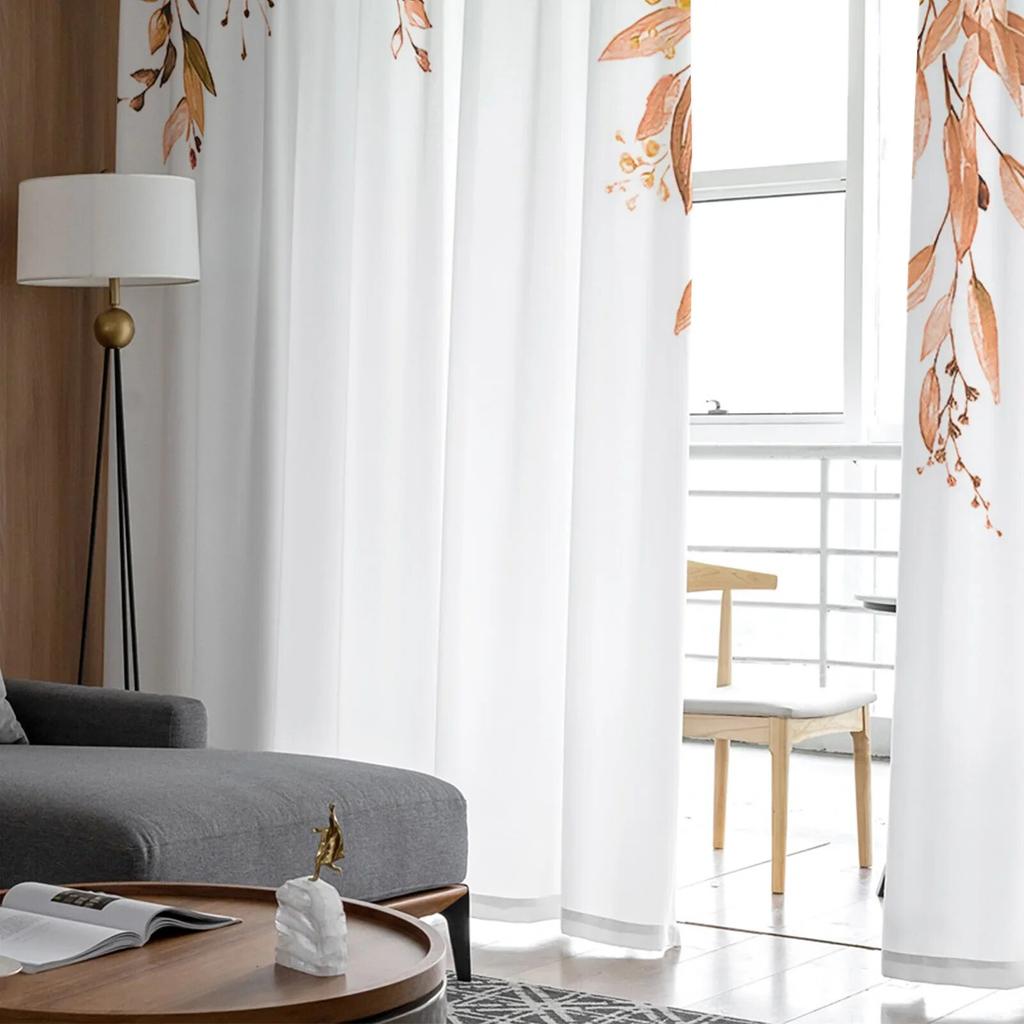 Flower Watercolor Leaf Bud Window Curtains For Living Room Bedroom Kitchen Chiffon Sheer Window Treatment