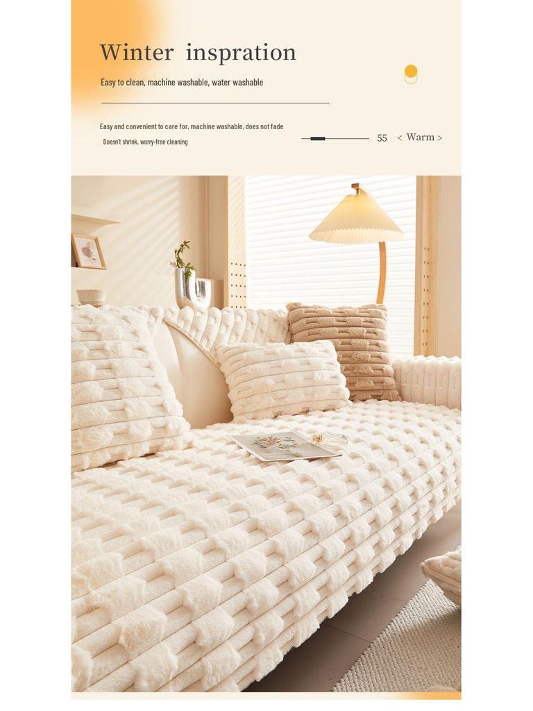 Exclusive Plush Rabbit Fur Sofa Cushion: Autumn/Winter Non-Slip Thickened Seat Cover