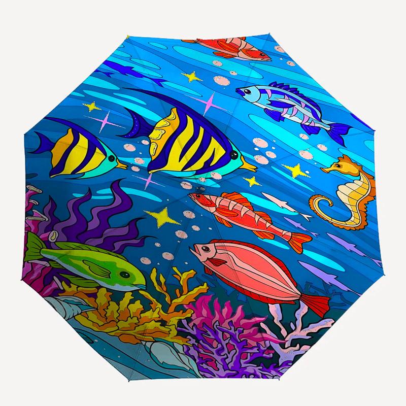 

1pc sea life oceanicOpen/Close Umbrella-Windproof, Compact Travel Umbrella, Sturdy 8-Rib Shaft, Outdoor Accessory, 1043