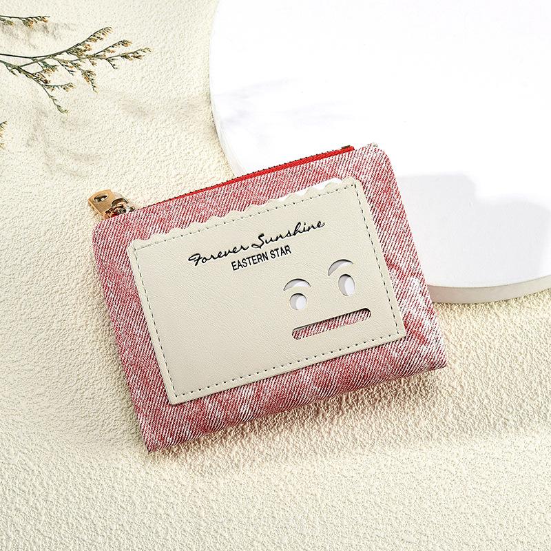 New short wallet female smiley face denim simple large capacity change bag card bag WaIIet