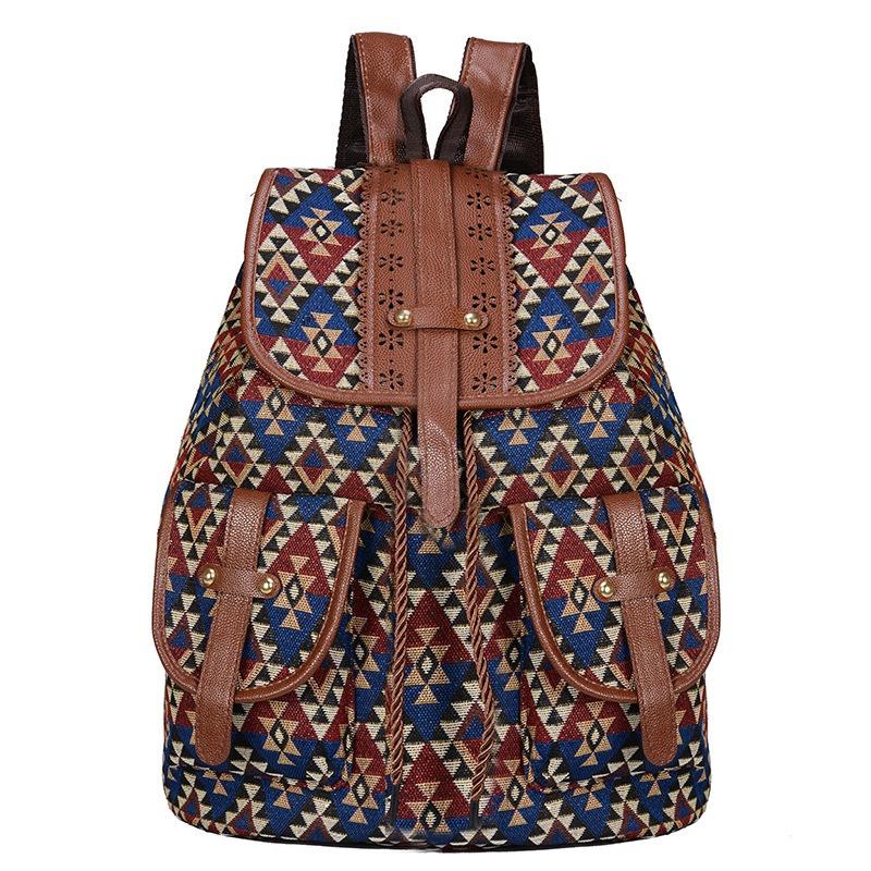New retro pattern backpack canvas women's bag fashion personality travel strap small backpack