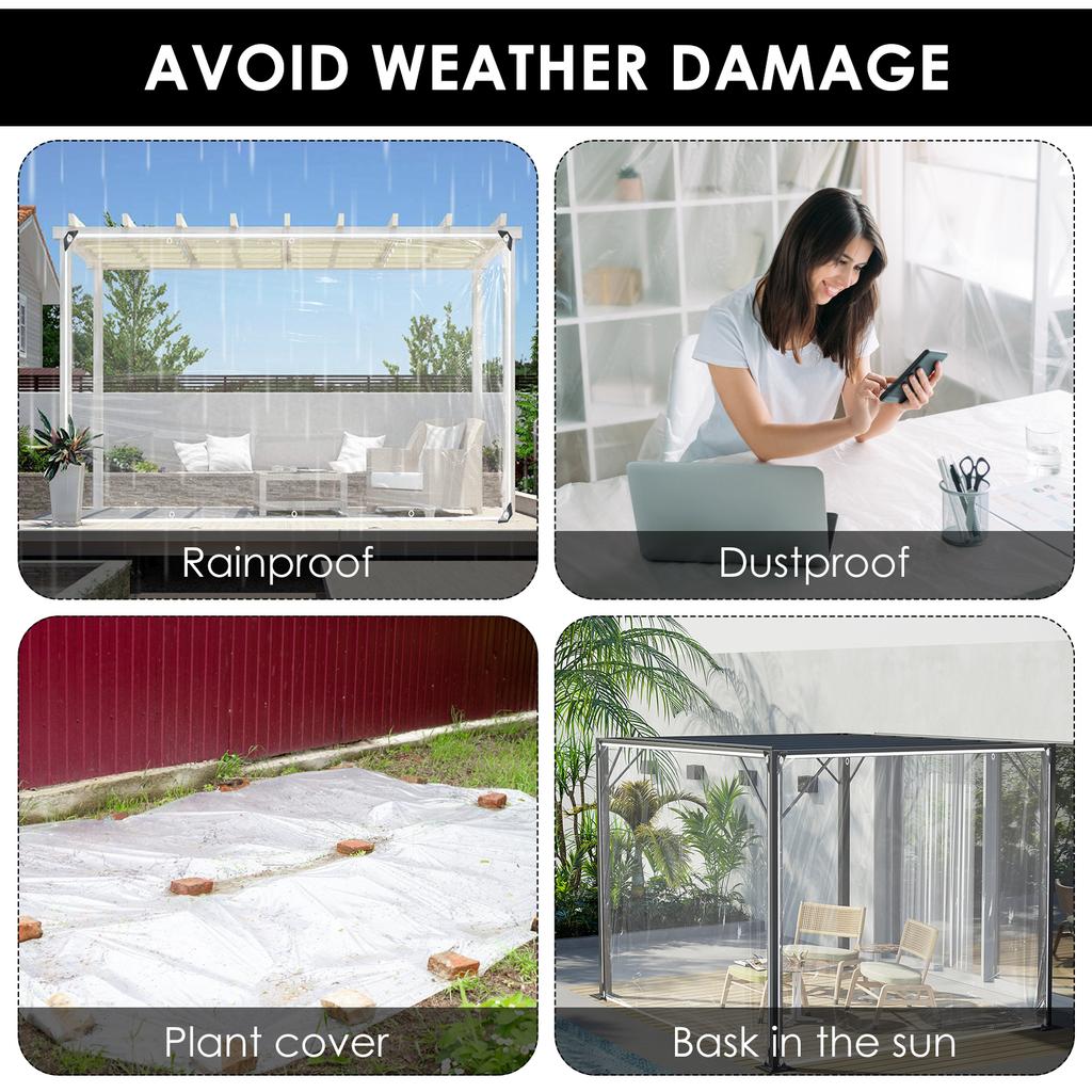 Transparent Waterproof Tarps Outdoor Clear Tarp Curtain Tarpaulin PVC Tarps Windproof Clear Canopy Outdoor Garden Veranda Tent