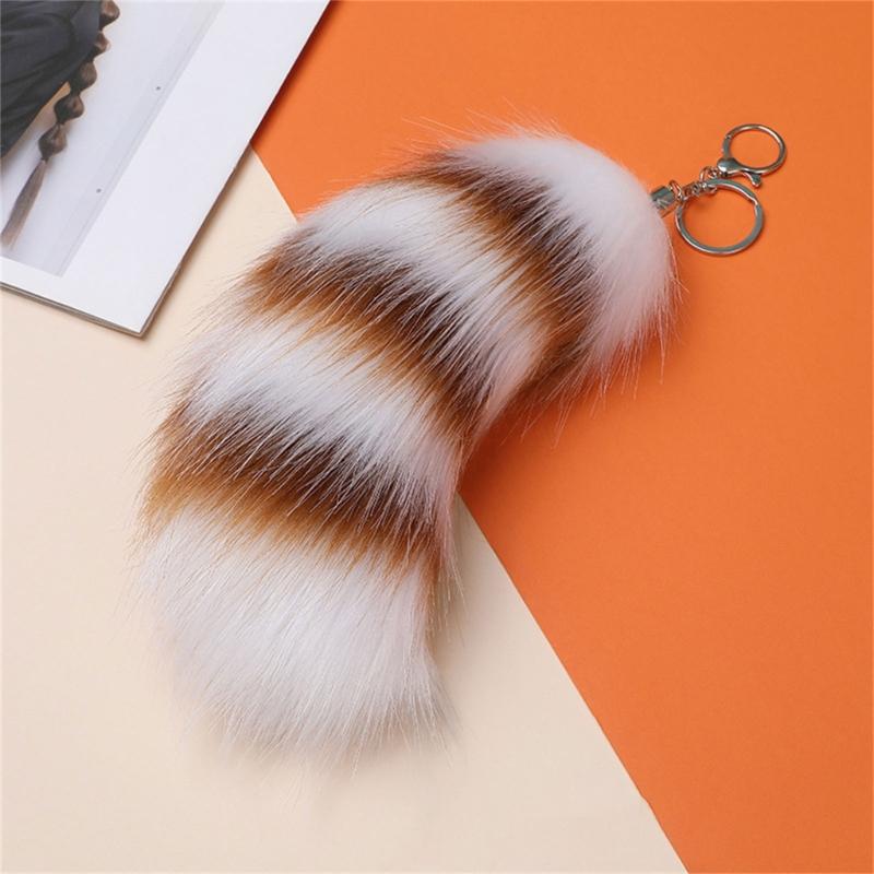 Plush Foxes Tail Keychain Soft And Cute Accessory Plush Keyring Decors For Bags Keys Or Home Decors 18cm Long