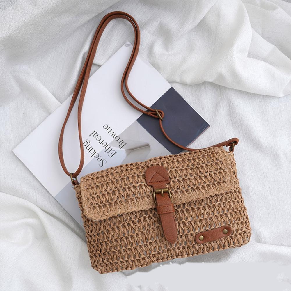 Grass Retro Messenger Bag Large Capacity Summer Beach Bag Leisure Woven Straw Crossbody Bag Summer