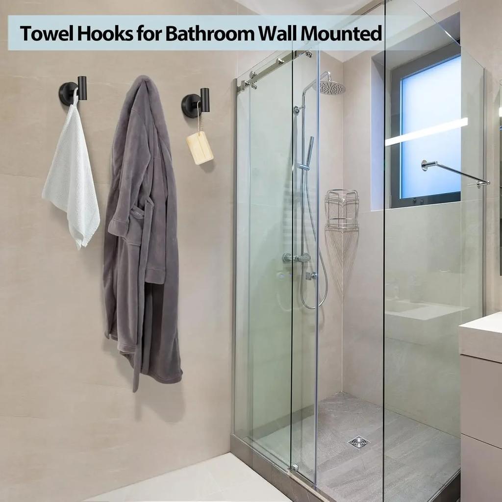 2Pcs Polished Bathroom Towel Hooks Stainless Steel Coat Robe Hook Wall Hanger with Screws Towel Rack Hang Hook for Hotel Kitchen