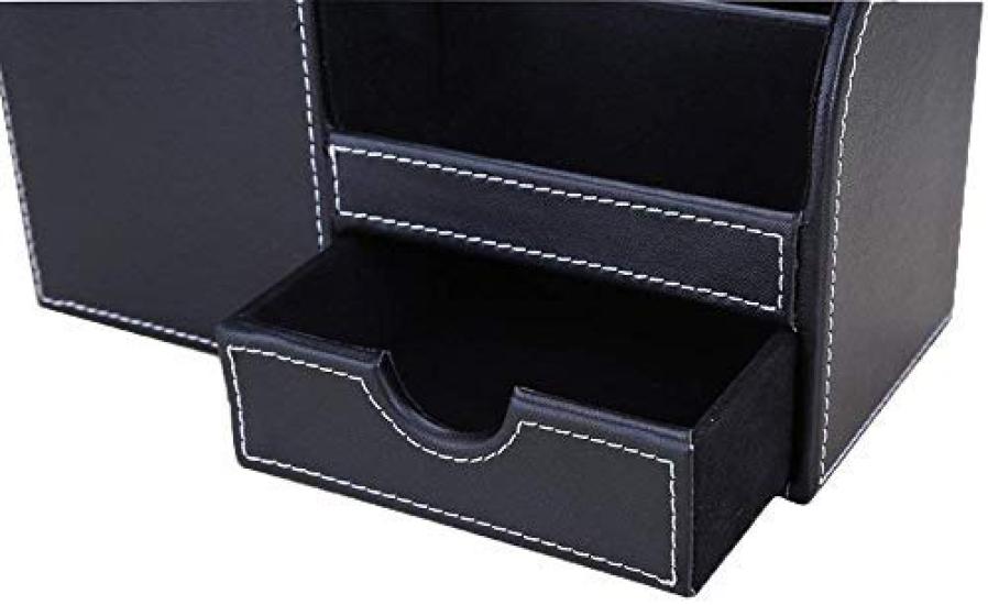 KINGFOM PU-Leder Schreibtisch-Schreibwaren-Organizer mit Aufbewahrung für Fernbedienung und kleine Schubladenbox, Stiftehalter, (Schwarz)