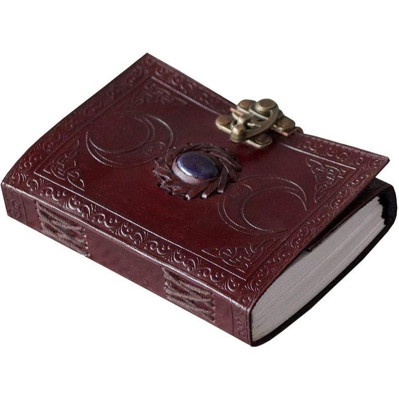 Leather Journal Handmade Third Eye Stone Celtic Triple Moon Embossed Vintage look Daily Notepad Unlined Page  Writing Notebook