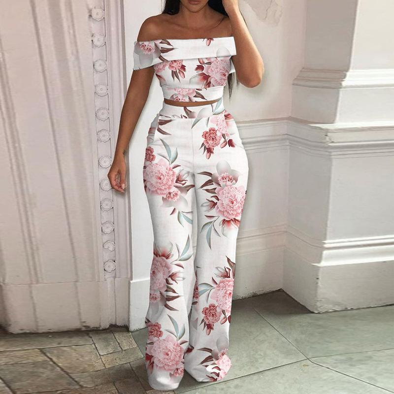 

2025 Women s Two-piece Short Printed Vest High Waist Wide Leg Pants Women s Casual Suit 2XL