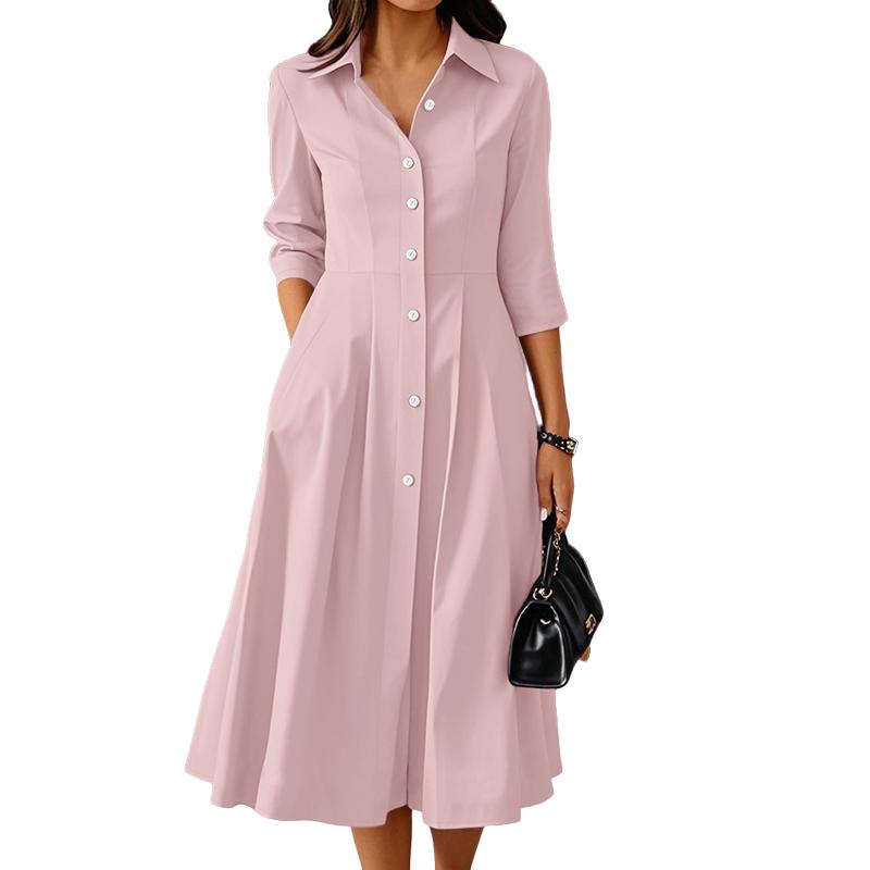 

ZANZEA Женское повседневное миди-платье свободного кроя с отложным воротником и рукавами 3/4 S