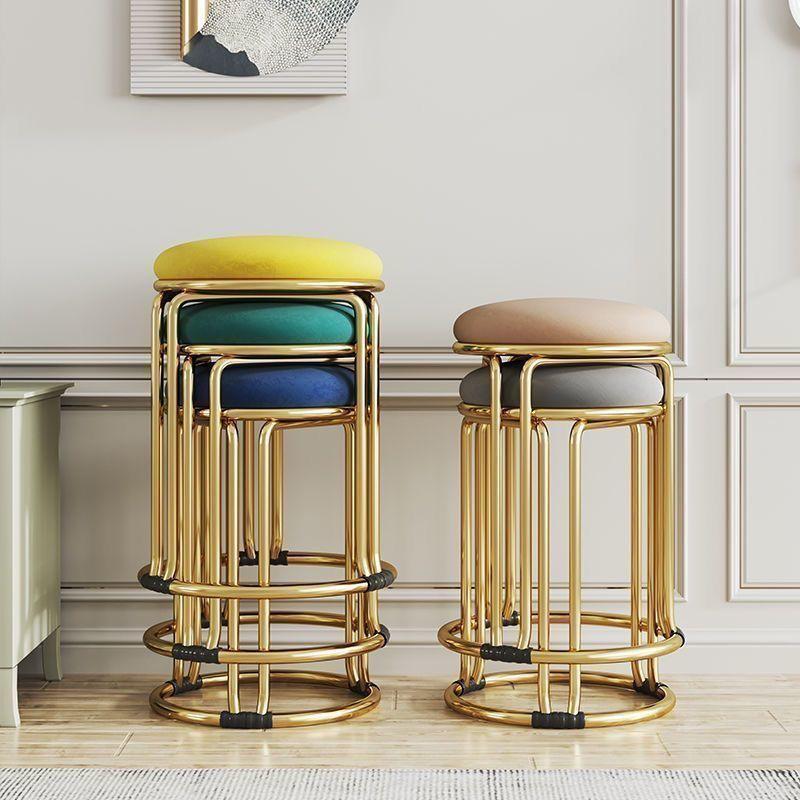 Sturdy Steel Frame Upholstered Round Stool - Soft, Simple Design for Dining or Kitchen Storage.