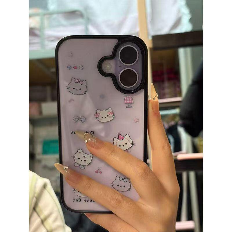 Bow Cat Black Frame Acrylic Case for iPhone 17 Pro Max, 16, 15 Pro, 14/13