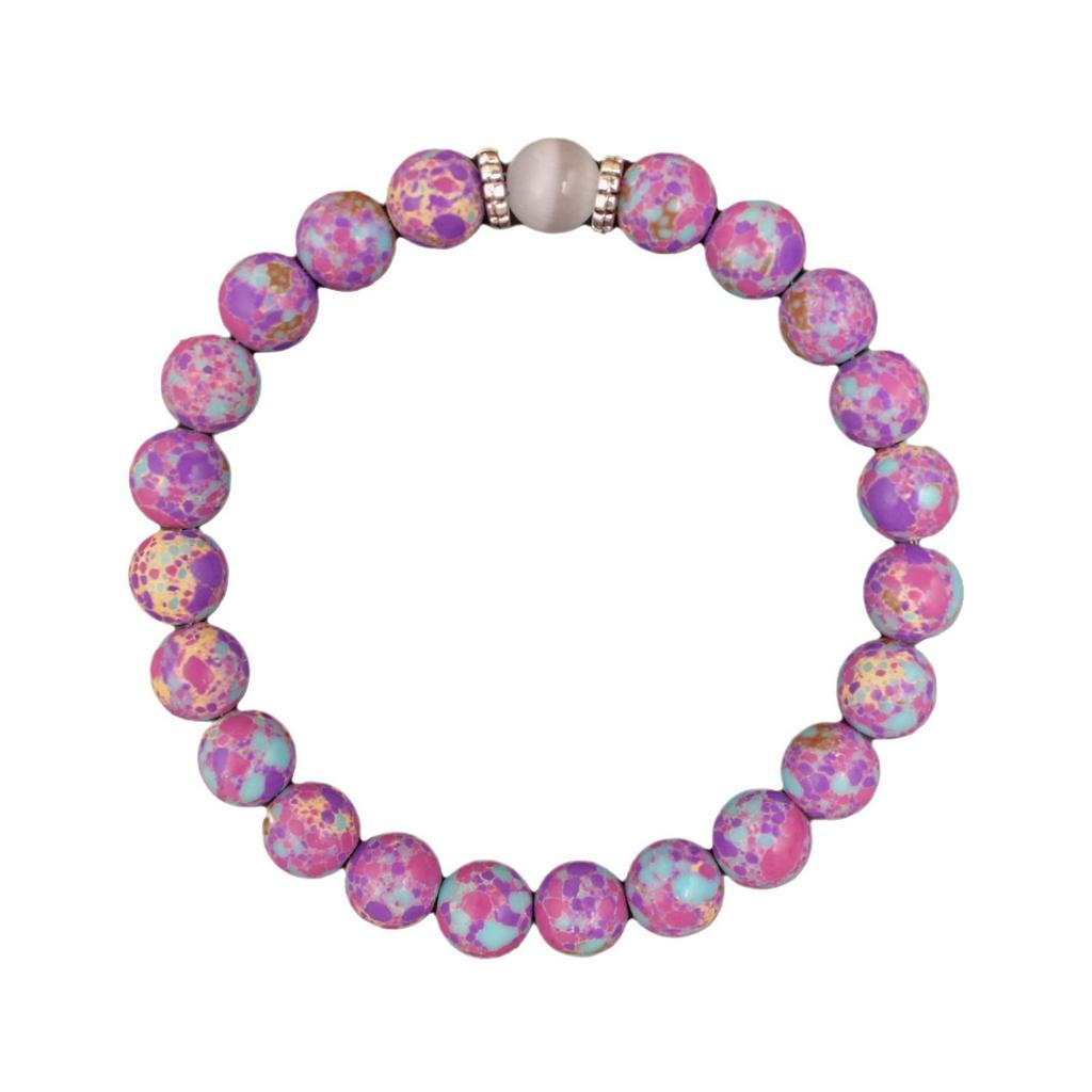 Festive Gifts Purple Aqua Sea Sediment Jasper Beaded Bracelet With Hematite Accent Vibrant Fashion Jewelry Daily Wear Simple Versatile Accessory