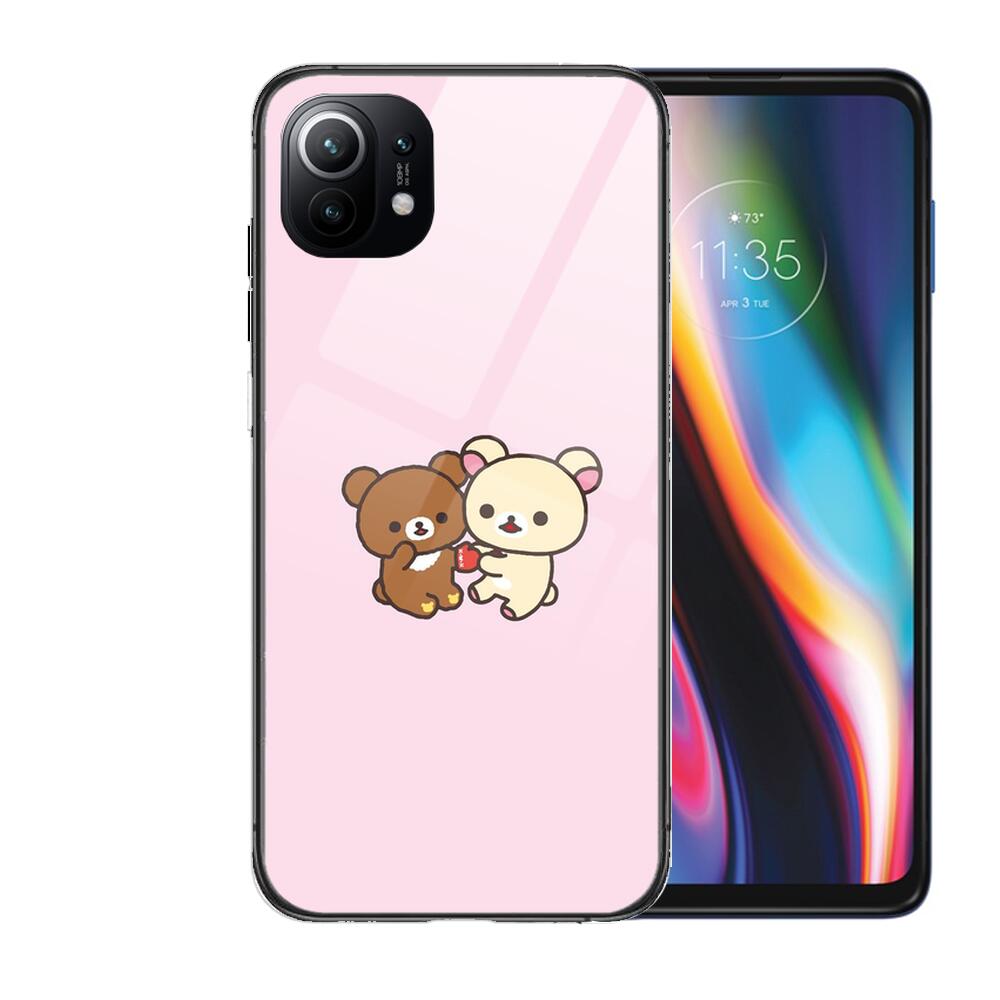 TOPLBPCS Cute Rilakkuma Tempered Glass Phone Case For Redmi Xiaomi 11 Lite Pro Ultra 10T 10 9 8 MIX 4 Cover Silicone Shell Cases