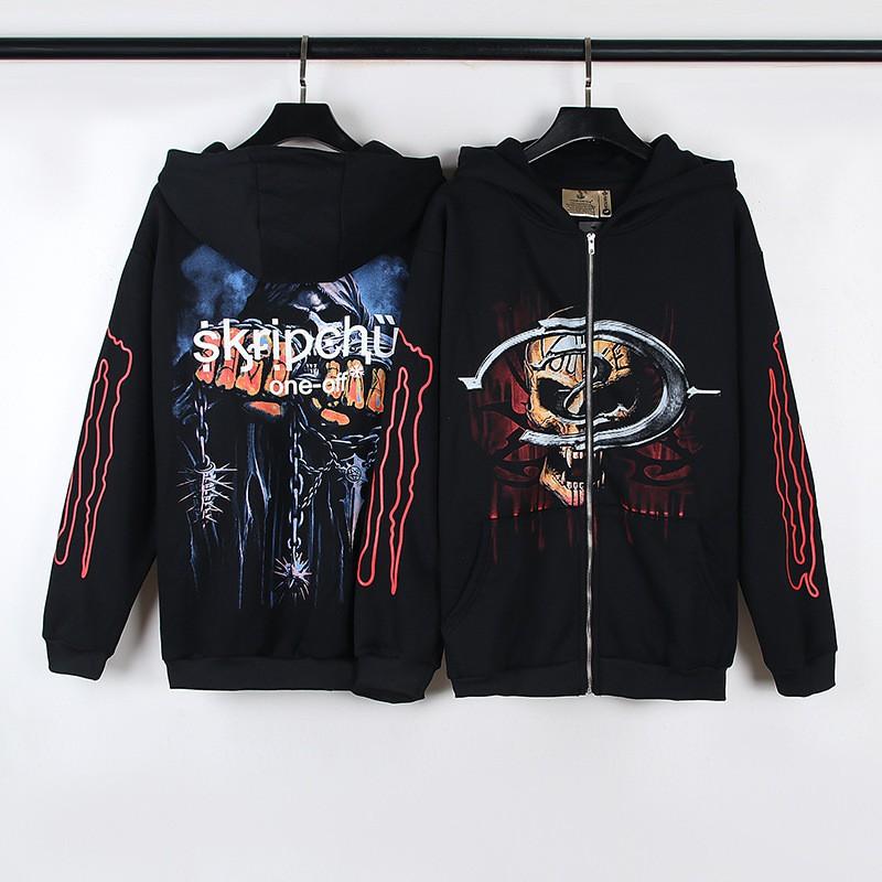 Skull 3D Print Zip-Up Hoodie Men Women Casual Hip Hop Loose Fit Sweatshirt