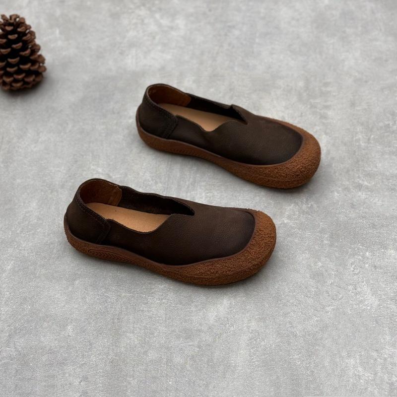 

Винтажные кожаные туфли ручной работы, повседневные женские туфли из матовой коровьей кожи 39 серый