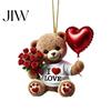 Klar Bedruckter Acryl-Anhänger Teddybär Hängendes Ornament, Hält Herz Ballon Rotes Rosenstrauß Dekoration, Kleines Romantisches Andenken Auto
