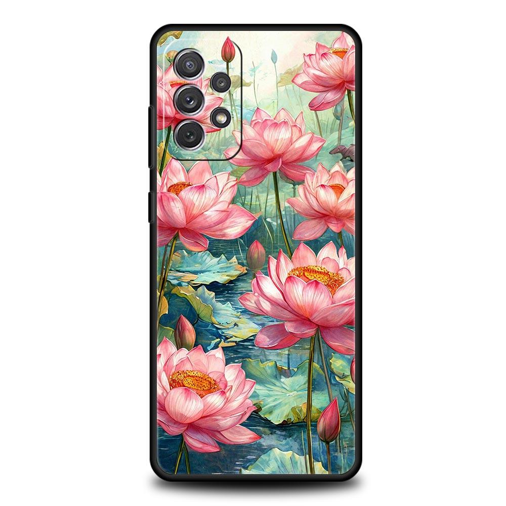 Phone Case For Samsung Galaxy A17 A15 A13 A51 A71 A41 A31 A21S A07 A03S A05 A35 A55 A23 A25 A33 A53 A73 5G Cover Lotus Pattern