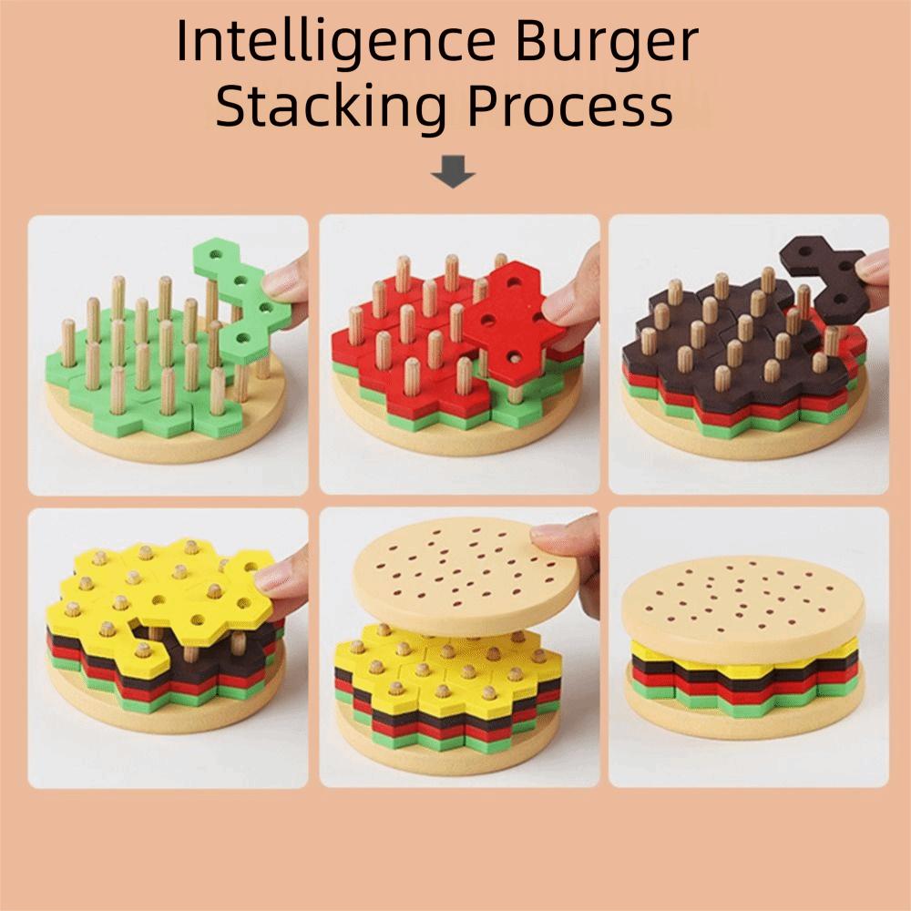 Creative Hamburger Puzzle Building Toys Wood Blocks Hamburger 3D Blocks  Children Early Learning
