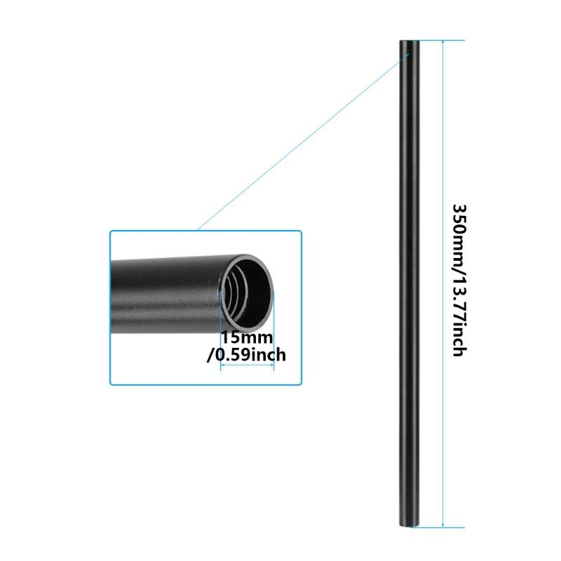 2 Pieces 35cm Long 15mm Diameter Aluminum Alloy Rod with Inner 12mm Thread for Camera Support Systems Black