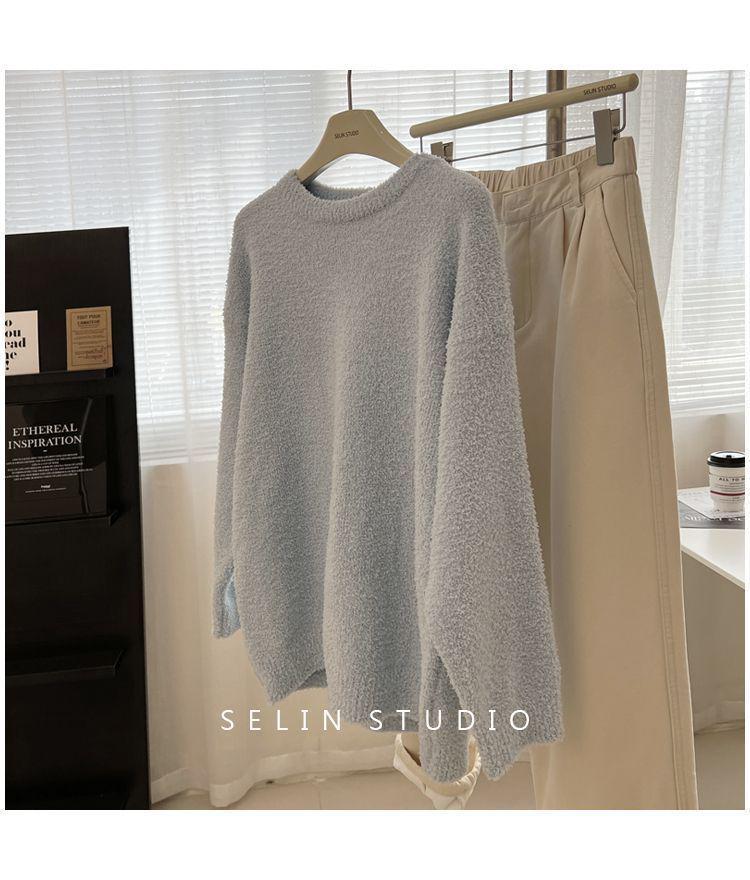 2025 Winter Women’s Chic Korean-Style Round Neck Knitted Pullover Sweater