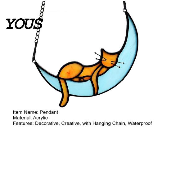 Decorative Hanging Ornament Acrylic Cat Pendant with Chain, Animal for Window Crescent Wall Decor, Cute Lover Gift Home Room Decoration Light
