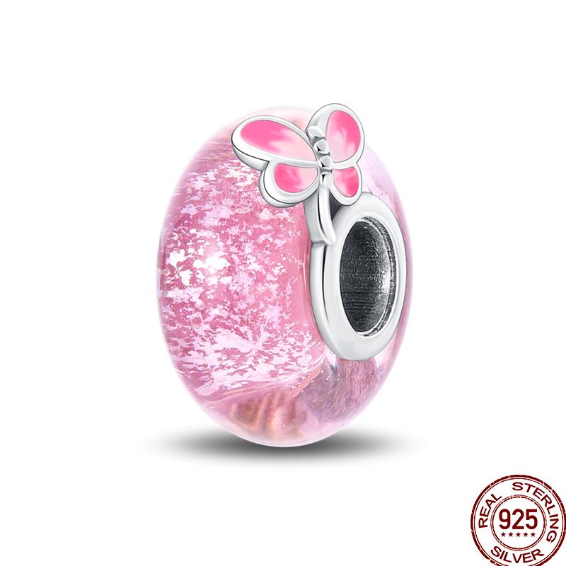 Colorful Round Beads Copper Butterfly Spring Series Pendant Suitable For Pan Original Bracelet Diy Jewelry Gift