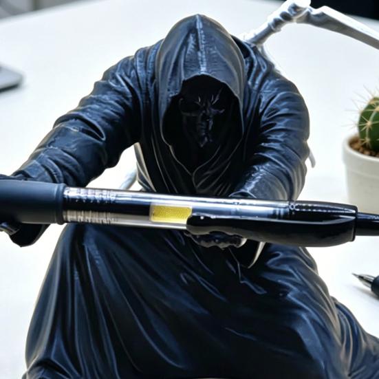Grim Reaper Pen Holder Gothic Black Cloak Skeleton Pencil Holder 3D Printed Cool Pen Stand for Students Adults Office Desk Accessory