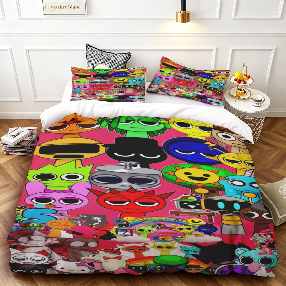3pcs Duvet Cover Set Sprunki Cartoon Bedding Set Comforter Cover Queen King Full Size for Bedroom Home Decor