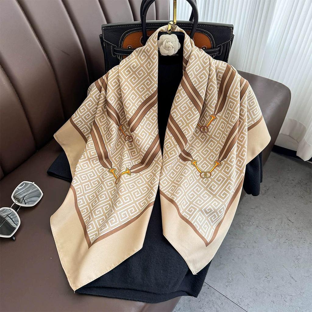 Spring and Autumn new Korean version striped fashion foreign style square scarf women's silk scarf dual-purpose imitation silk shawl scarf headband