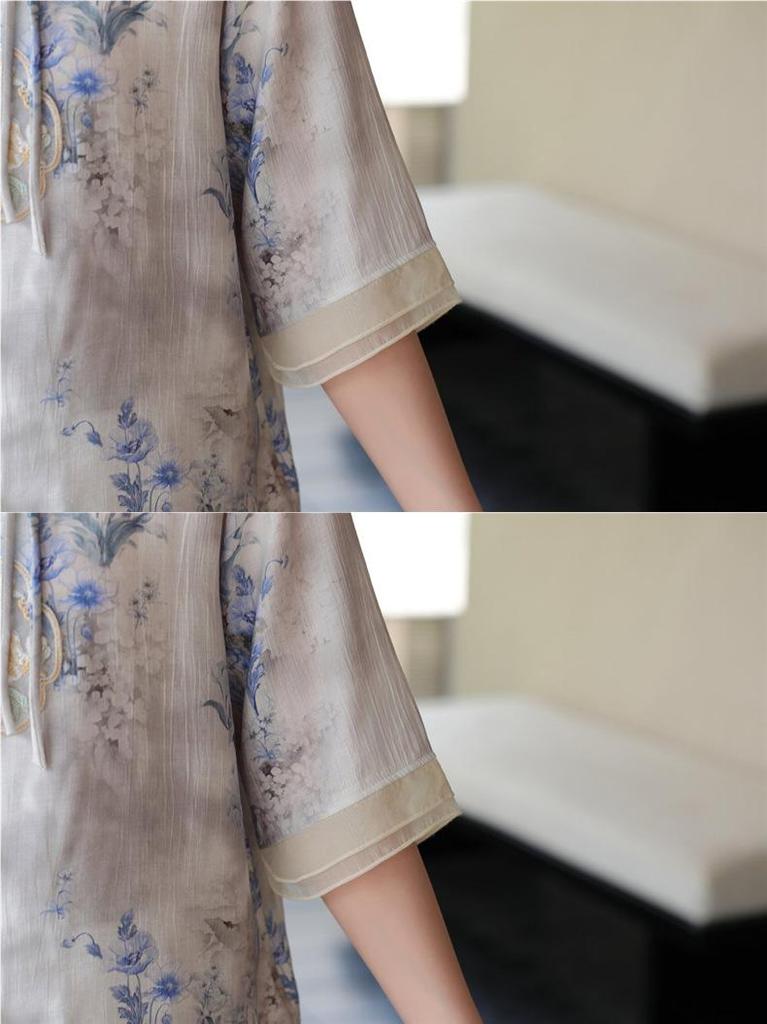 2026 Summer Chinese Style Mid-Sleeve Plus Size Blouse for Middle-Aged & Elderly Women