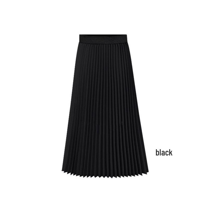 Women's Plus Size Chiffon Pleated A-Line Skirt - Summer Korean Style, High Waist, Medium to Long Length