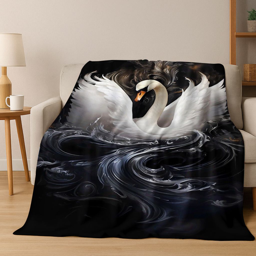 Dream Love Swan Art Cartoon Flannel Blanket,Cozy Soft Throw Blanket for Home Bedroom Bed Sofa Picnic Office Cover Gift Kids