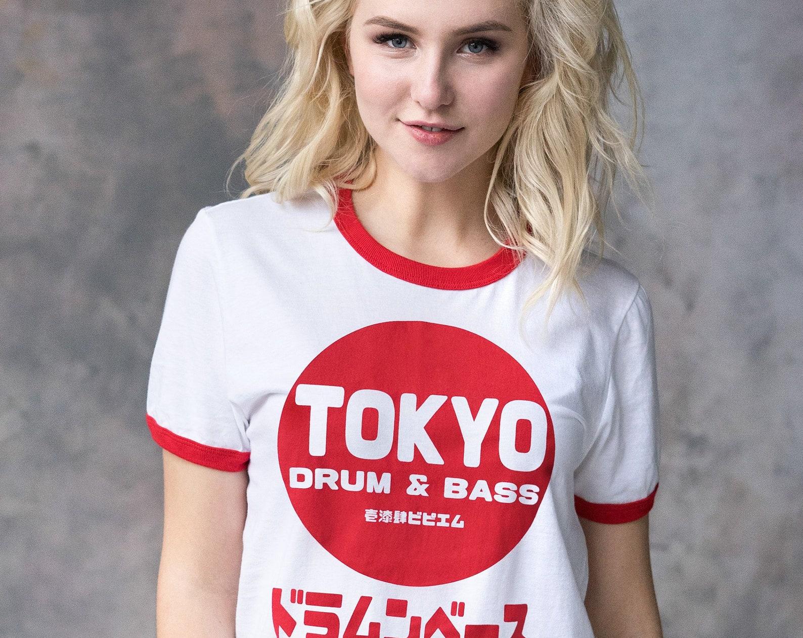 Tokyo Drum & Bass Ringer T-Shirt - Japanese Graphic Tee XL