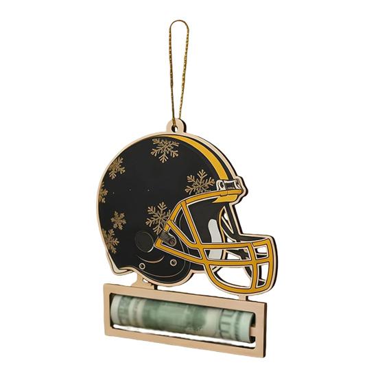 Wooden Money Holder Christmas Ornament Football Helmet Cash Gift Card Holder Sports Fan Gift for Men Players Coaches