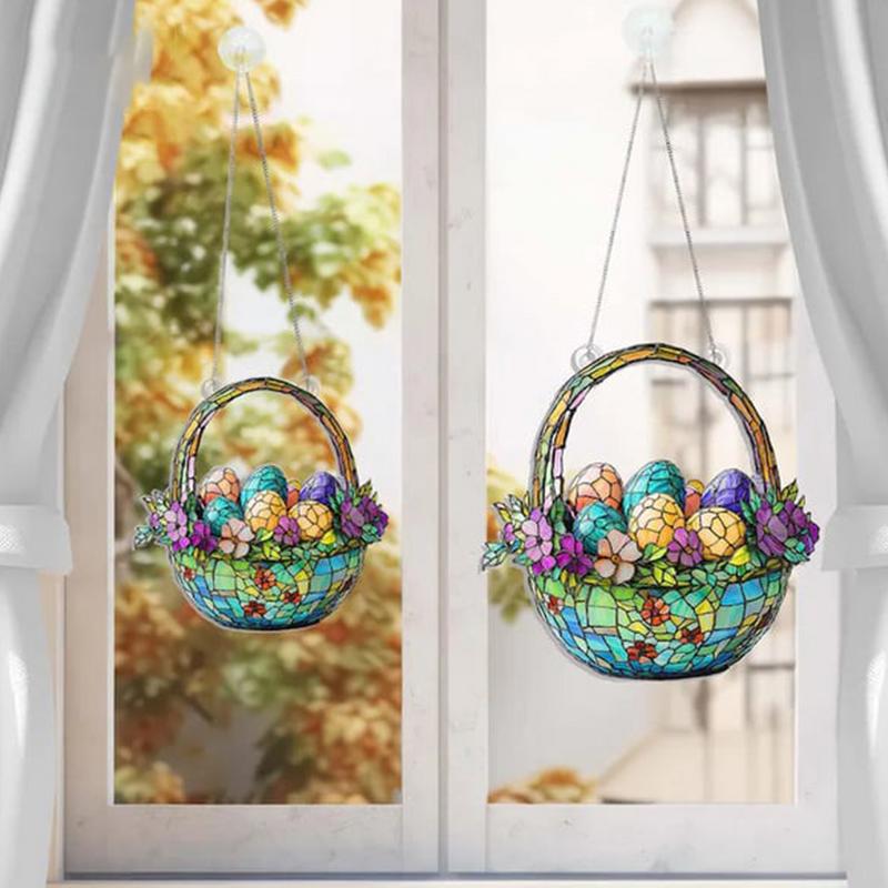 Easter Egg Basket Suncatchers Egg Basket Shape Acrylic Catcher With Metal Chain Multi-functional Egg Basket Garden Ornament For
