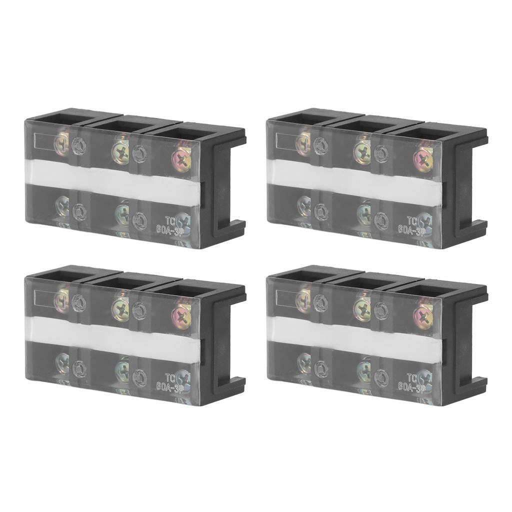 4pcs Wire Barrier Block Terminal Strip Professional TC Fixed Dual Row Covered Terminal Strip 600V 60A 3 Bits (603)