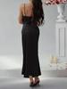 Elegant Satin Pleated Camisole Slit Evening Gown - Spring/Summer Style for Women