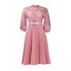 Women's Mock Neck Three Quarter Sleeve Midi Dress Loose Fit High Waist Elegant Hollow Lace Pleated A Line Dress Party Formal Dress