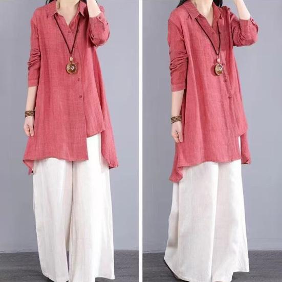 Damenhemd Revers Langarm Einreihig Hemd Oberteile Unregelmäßiger Saum Einfarbig Mittellang Freizeit-Hemd