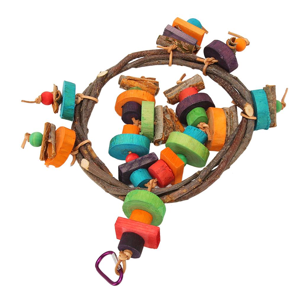 Bird Cage Hanging Ring Toys Fun Colorful Bite Resistance Wooden Parrot Chew Toys for Budgies