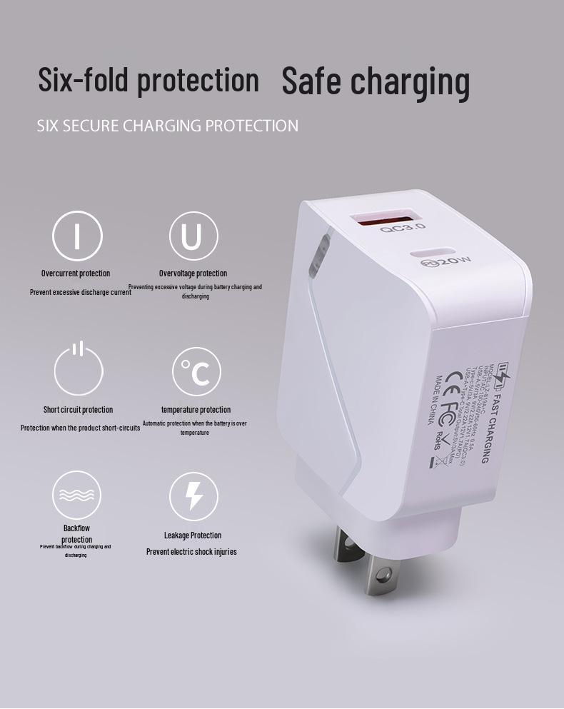 30W Smart USB Charger with Light, Fast 5V3A, Multi-Port EU & US Versions