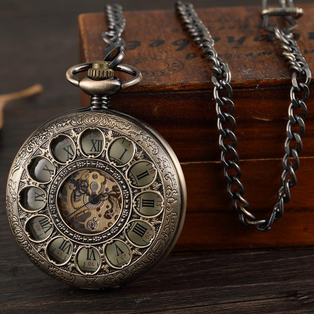 Lady Pocket Watch Skeleton Mechanical FOB VIntage Pocket Watch for Men Montre De Poche Retro Steampunk