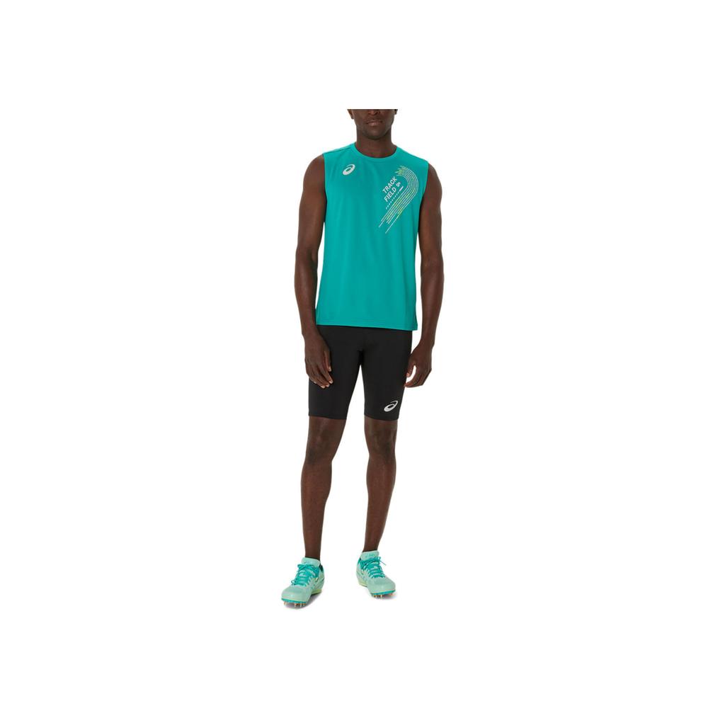 Asics Letter Sleeveless Round Neck Vest Men tops Blue-Green 2091A743-414
